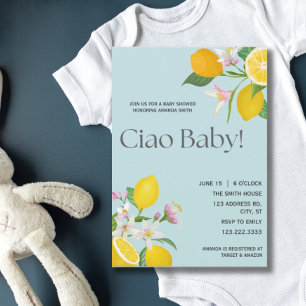 Invitation Baby shower citron, Ciao bébé, thème italien