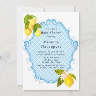 Invitation Baby shower Citron Citrus Bleu Bébé