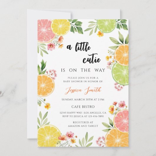 Invitation Baby Shower Citron Clair Mixte (Devant)