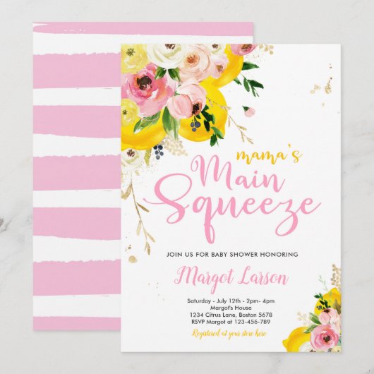 Invitation Baby shower citron Le Baby shower principal de la (Devant / Derrière)