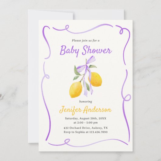 Invitation Baby shower citron pourpre (Devant)
