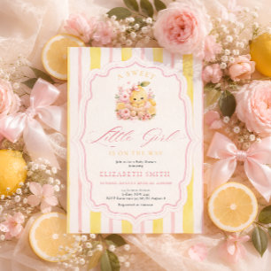 Invitation Baby Shower Citron Rayures Bébé Fille