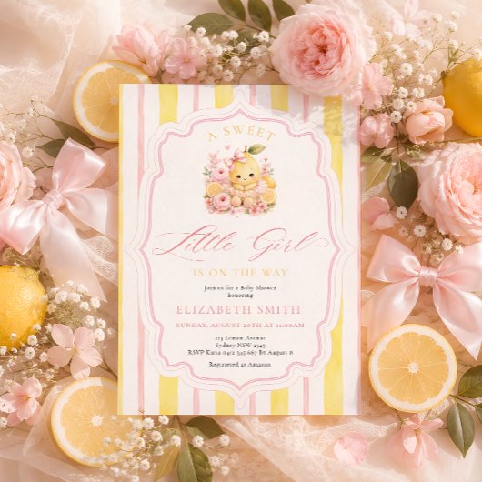 Invitation Baby Shower Citron Rayures Bébé Fille
