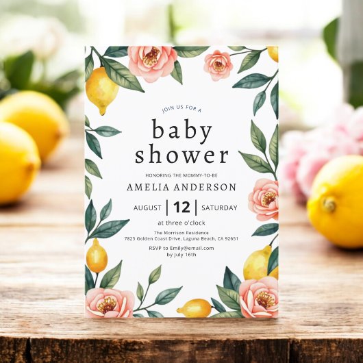 Invitation Baby shower citron vert rose jaune floral