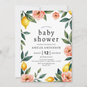 Invitation Baby shower citron vert rose jaune floral (Devant)