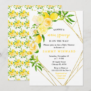 Invitation Baby Shower Citrons et Fleurs avec Feuillage