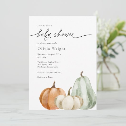 Invitation Baby shower citrouille (Debout devant)