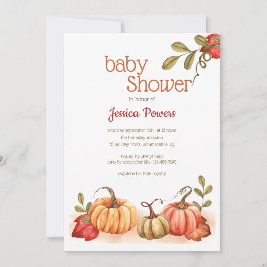 Invitation Baby shower citrouille (Devant)