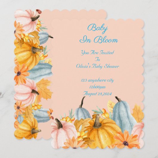Invitation baby shower citrouille (Devant / Derrière)