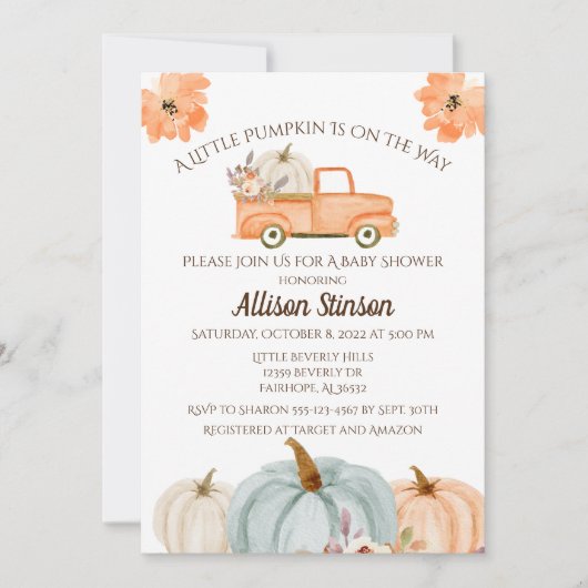 Invitation Baby shower citrouille (Devant)