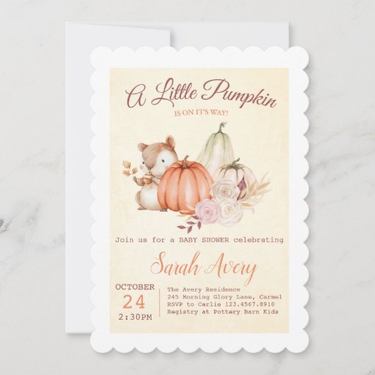 Invitation Baby shower Citrouille à automne orange et jaune (Devant)