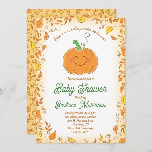Invitation Baby shower citrouille Automne (Devant / Derrière)