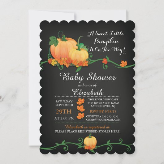 Invitation Baby shower Citrouille Automne Chalkboa (Devant)
