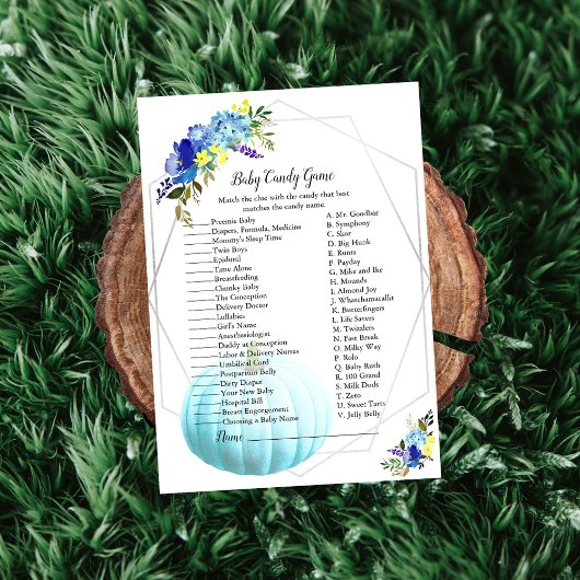 Invitation Baby shower citrouille Baby Candy Jeu | Bleu