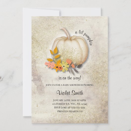 Invitation Baby shower Citrouille blanc avec Parti (Devant)