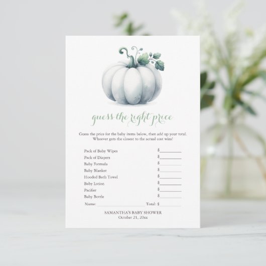 Invitation Baby shower Citrouille blanc - Devis de prix (Debout devant)