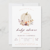 Invitation Baby shower Citrouille blanc et fleurs d'automne (Devant)