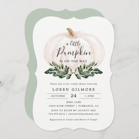 Invitation Baby shower Citrouille blanc rustique (Devant / Derrière)