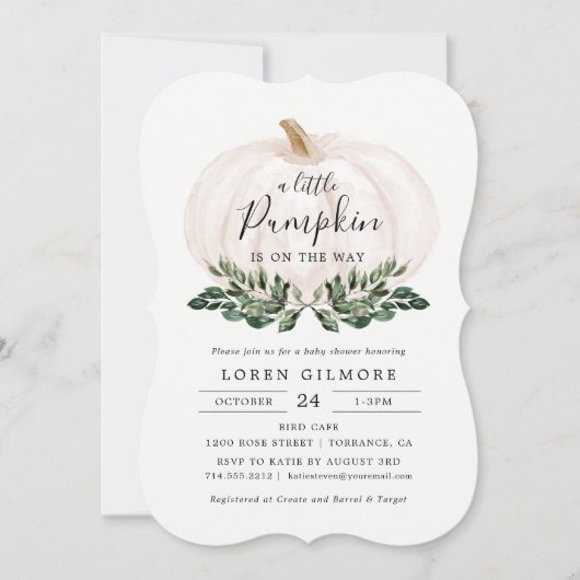 Invitation Baby shower Citrouille blanc rustique (Devant)