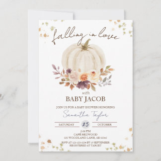 Invitation Baby shower Citrouille blanc, tombé dans l'amour