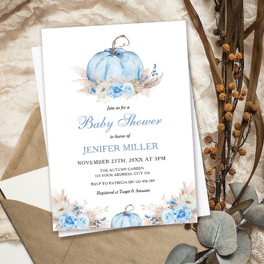 Invitation Baby shower Citrouille bleu