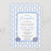 Invitation Baby shower Citrouille bleu automne (Devant / Derrière)