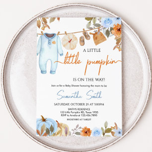 Invitation Baby shower Citrouille bleu automne