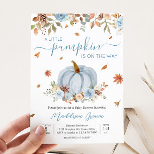 Invitation Baby shower Citrouille bleu automne