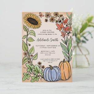 Invitation Baby shower Citrouille bleu de la récolte d'automn