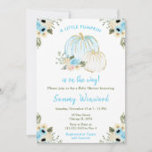 Invitation Baby shower Citrouille bleu et blanc (Devant)