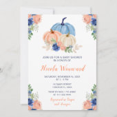 Invitation Baby shower Citrouille bleu et bleu marine (Devant)