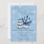 Invitation Baby shower Citrouille bleu et  garçon feuille (Devant)