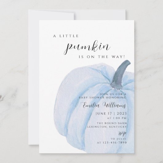 Invitation baby shower Citrouille bleu garçon (Devant)