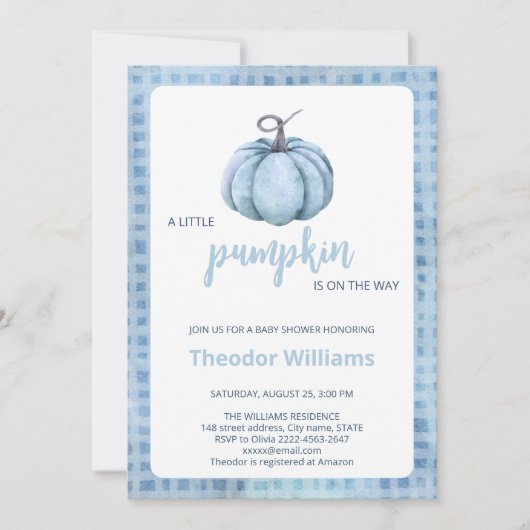 Invitation Baby shower Citrouille bleu | Thème aut (Devant)