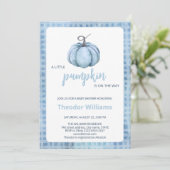 Invitation Baby shower Citrouille bleu | Thème aut (Debout devant)