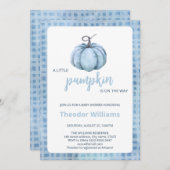 Invitation Baby shower Citrouille bleu | Thème aut (Devant / Derrière)