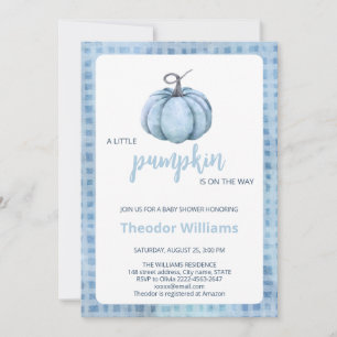 Invitation Baby shower Citrouille bleu Thème aut