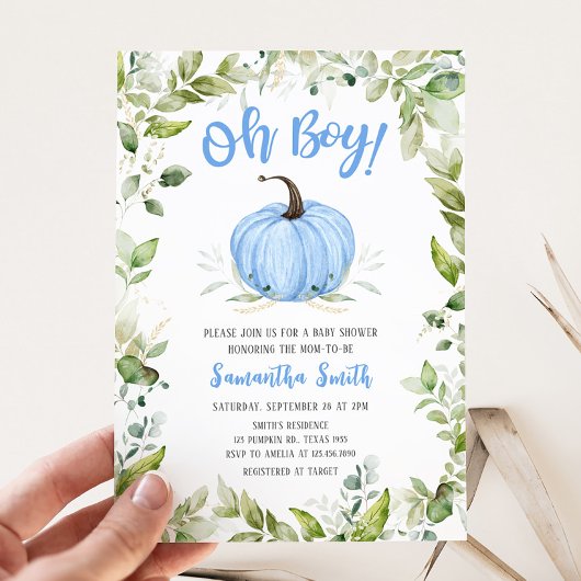 Invitation Baby shower Citrouille bleu verdoyant