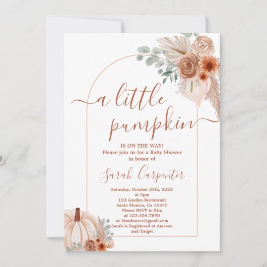 Invitation Baby shower Citrouille Boho (Devant)