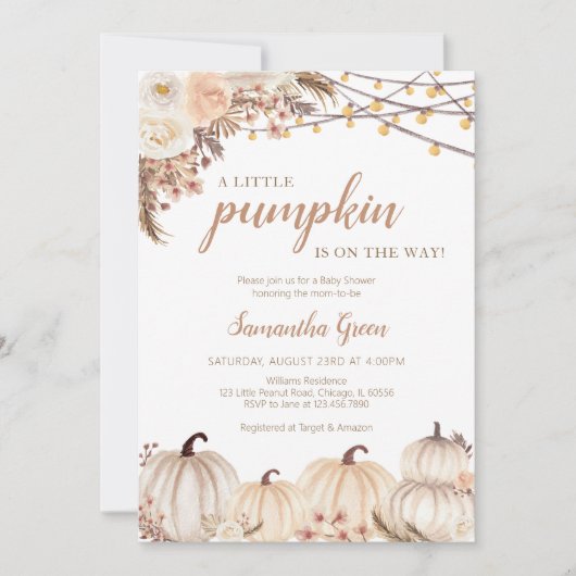 Invitation Baby shower Citrouille Boho (Devant)