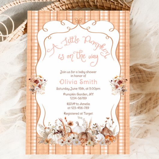 Invitation Baby shower Citrouille Boho Automne