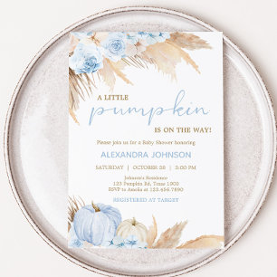 Invitation Baby shower Citrouille Boho bleu
