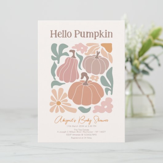 Invitation Baby shower Citrouille Boho Fall (Debout devant)