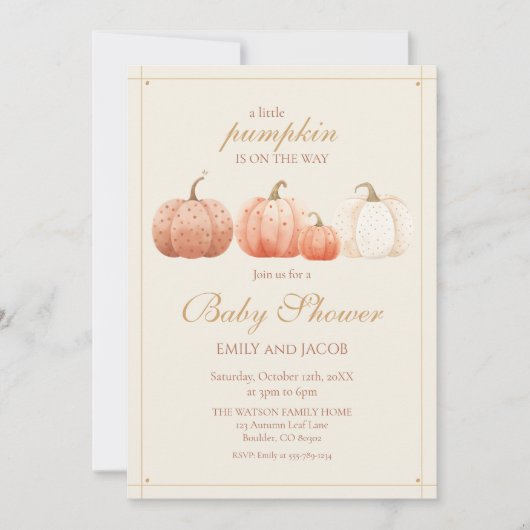 Invitation Baby shower Citrouille Boho Fall Polka Dot (Devant)