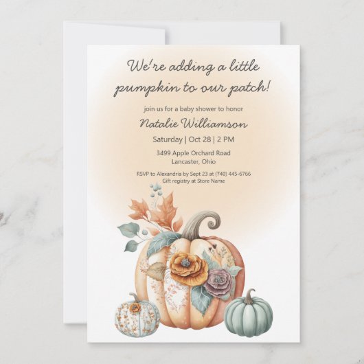 Invitation Baby shower Citrouille Boho Pastel (Devant)