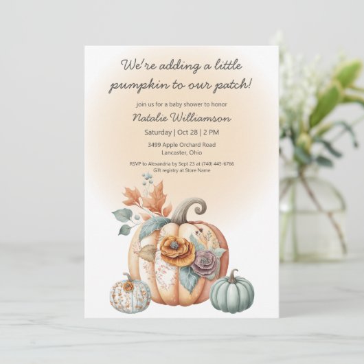 Invitation Baby shower Citrouille Boho Pastel (Debout devant)