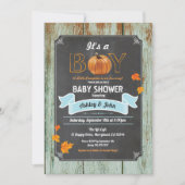 Invitation baby shower citrouille bois rustique (Devant)