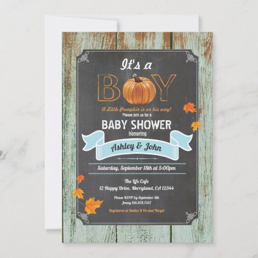 Invitation baby shower citrouille bois rustique (Devant)