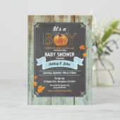 Invitation baby shower citrouille bois rustique (Debout devant)