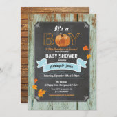 Invitation baby shower citrouille bois rustique (Devant / Derrière)